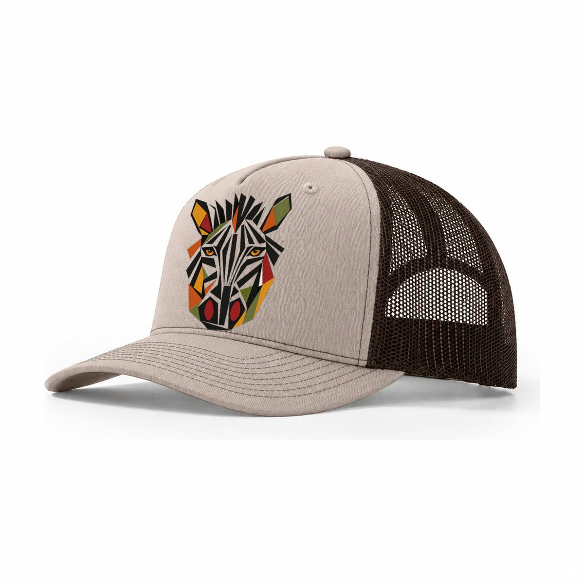 Zebra Geometric Stripes Trucker Hat – Khaki Brown