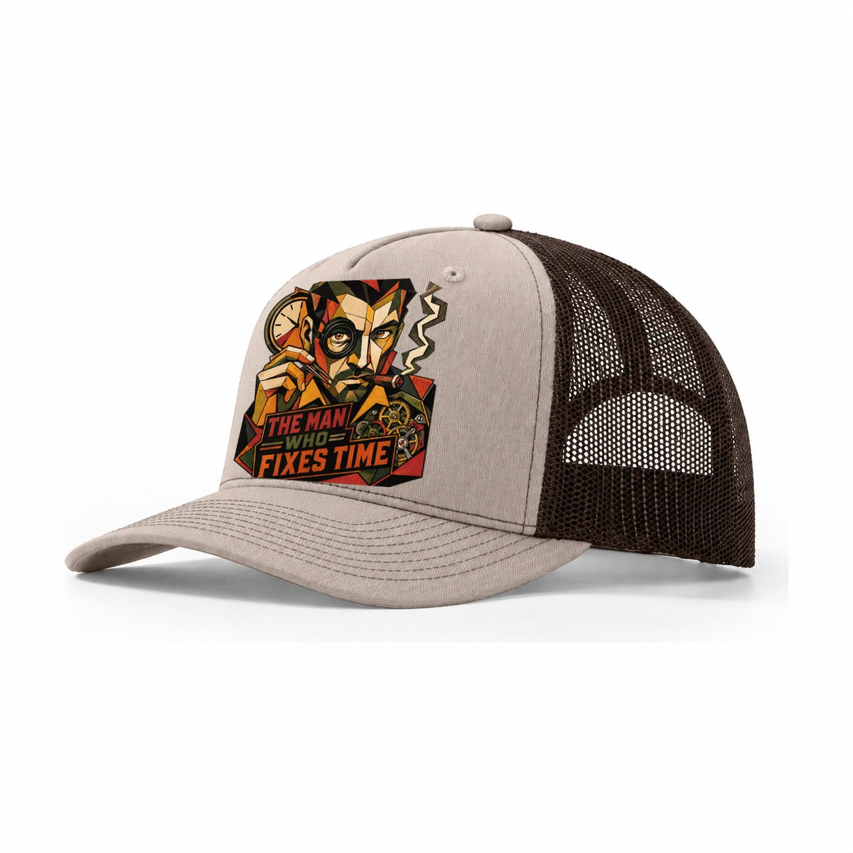 Watchmaker Loupe Portrait Trucker Hat – Khaki Brown