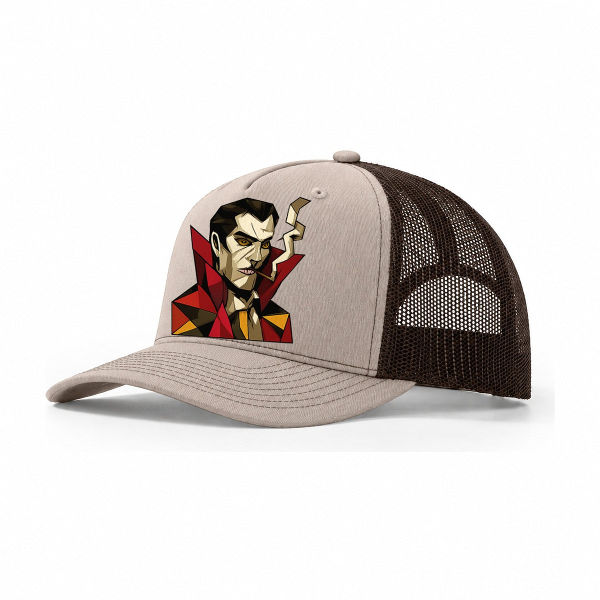 Vampire Portrait Fangs Trucker Hat – Khaki Brown