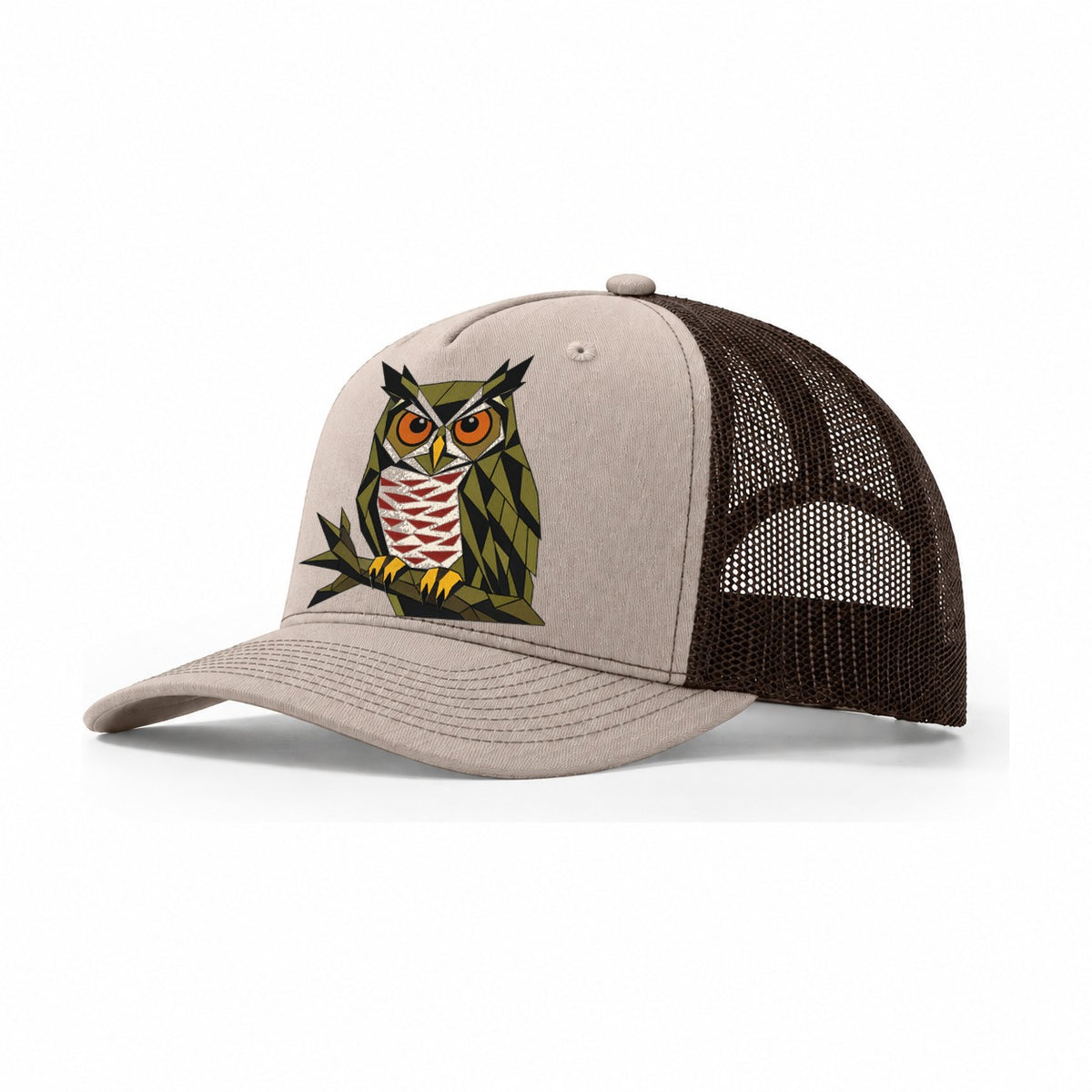 Great Horned Owl Perch Trucker Hat – Khaki Brown