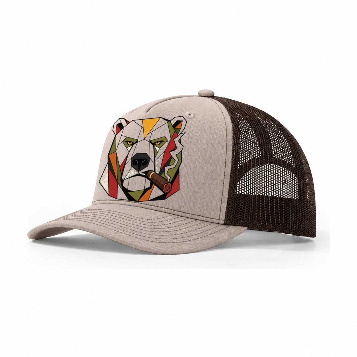 Polar Bear Portrait Trucker Hat – Khaki Brown