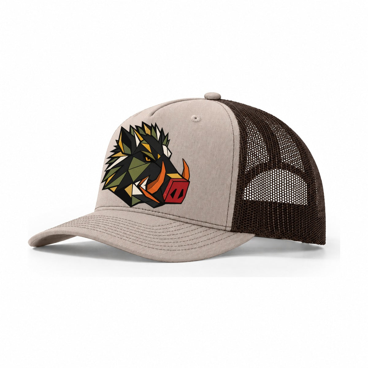 Wild Boar Tusks Profile Trucker Hat – Khaki Brown