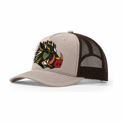 Wild Boar Tusks Profile Trucker Hat – Khaki Brown