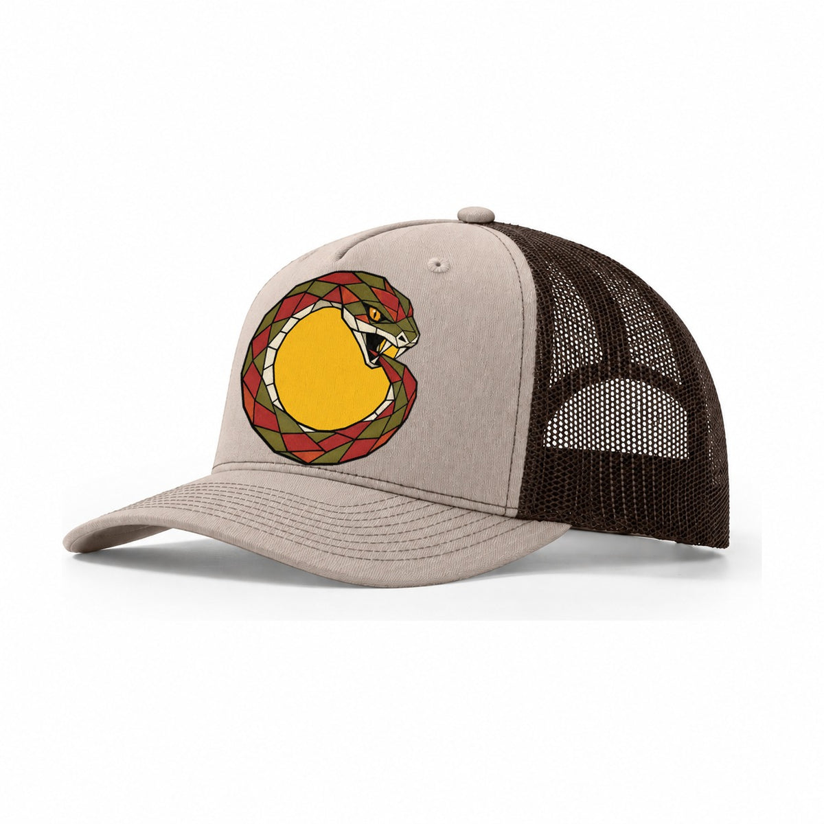 Ouroboros Serpent Circle Trucker Hat – Khaki Brown