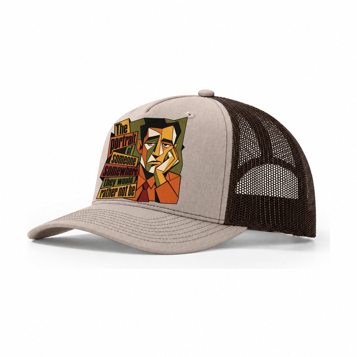 Bored Office Man Portrait Trucker Hat – Khaki Brown