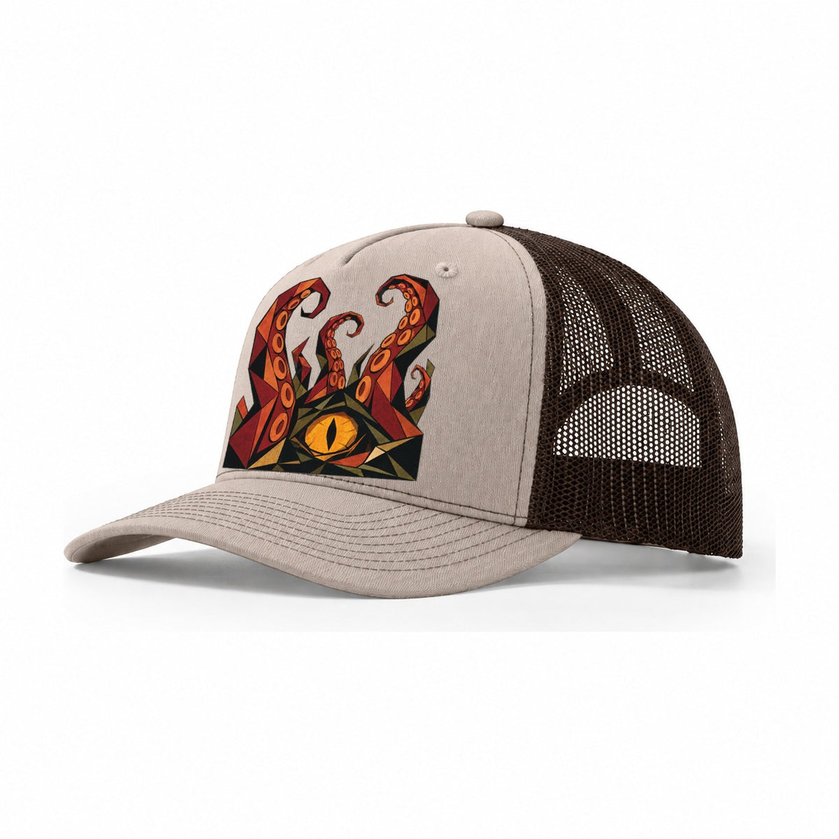 Kraken Tentacles Rising Trucker Hat – Khaki Brown