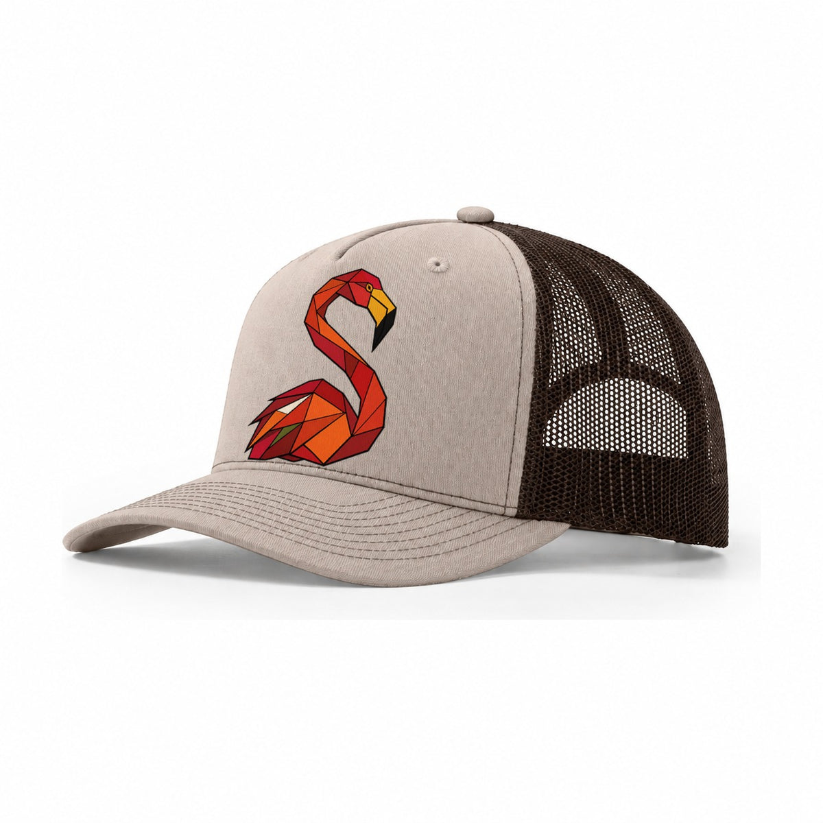 Flamingo Profile Long Neck Trucker Hat – Khaki Brown