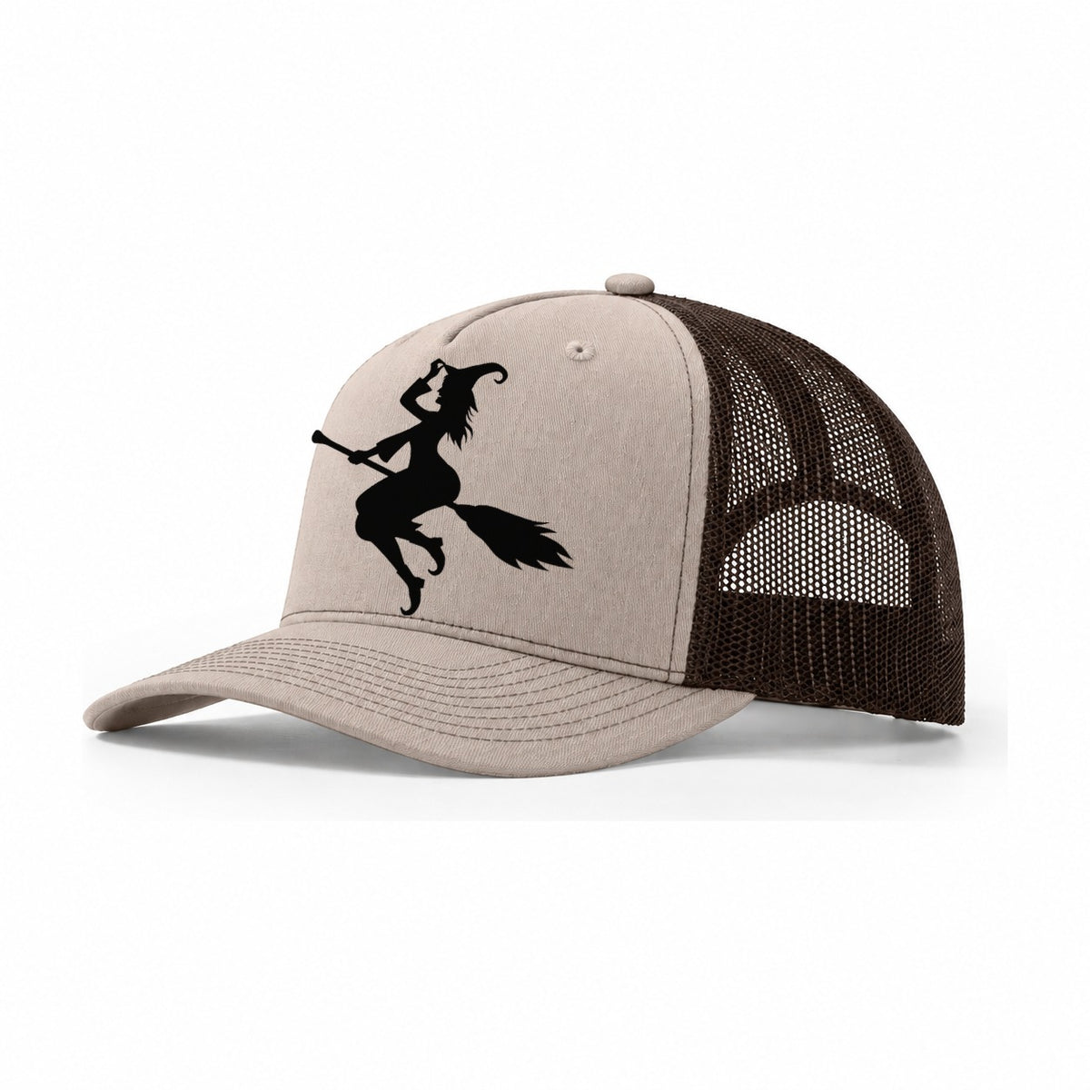 Enchanting Witch On Broom Hat Limited Edition Trucker Hat – Khaki Brown