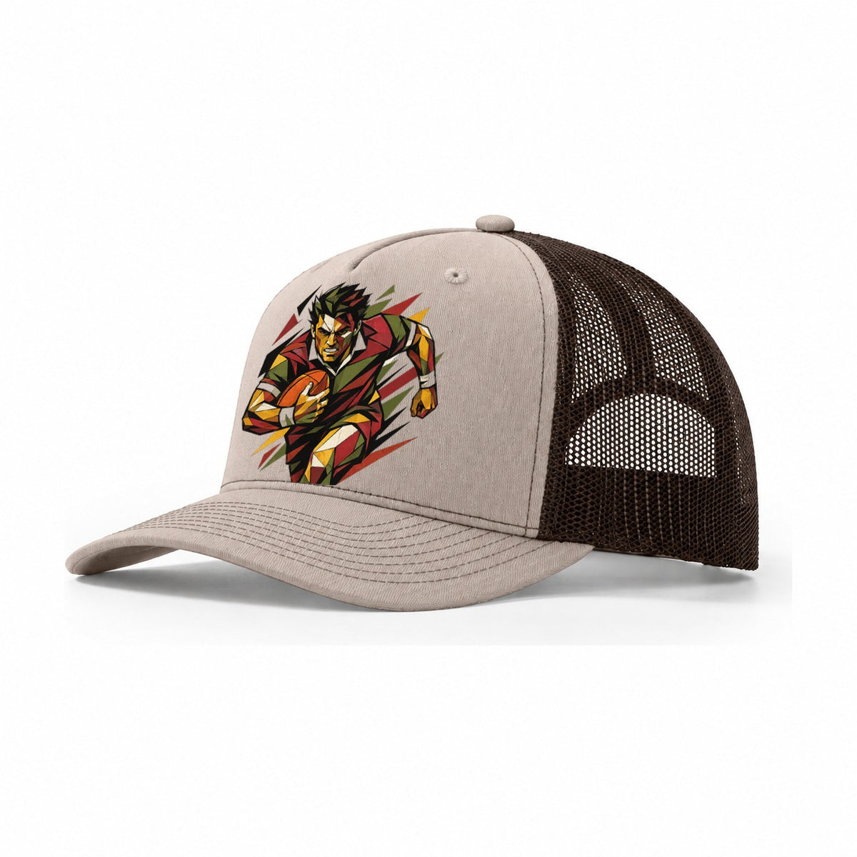 Rugby Player Carrying Ball Trucker Hat – Khaki Brown