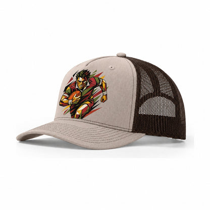 Rugby Player Carrying Ball Trucker Hat – Khaki Brown