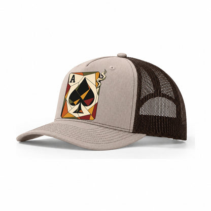 Ace Spades Playing Card Trucker Hat – Khaki Brown