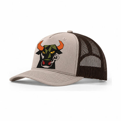 Bull Frontal Flared Nostrils Trucker Hat – Khaki Brown