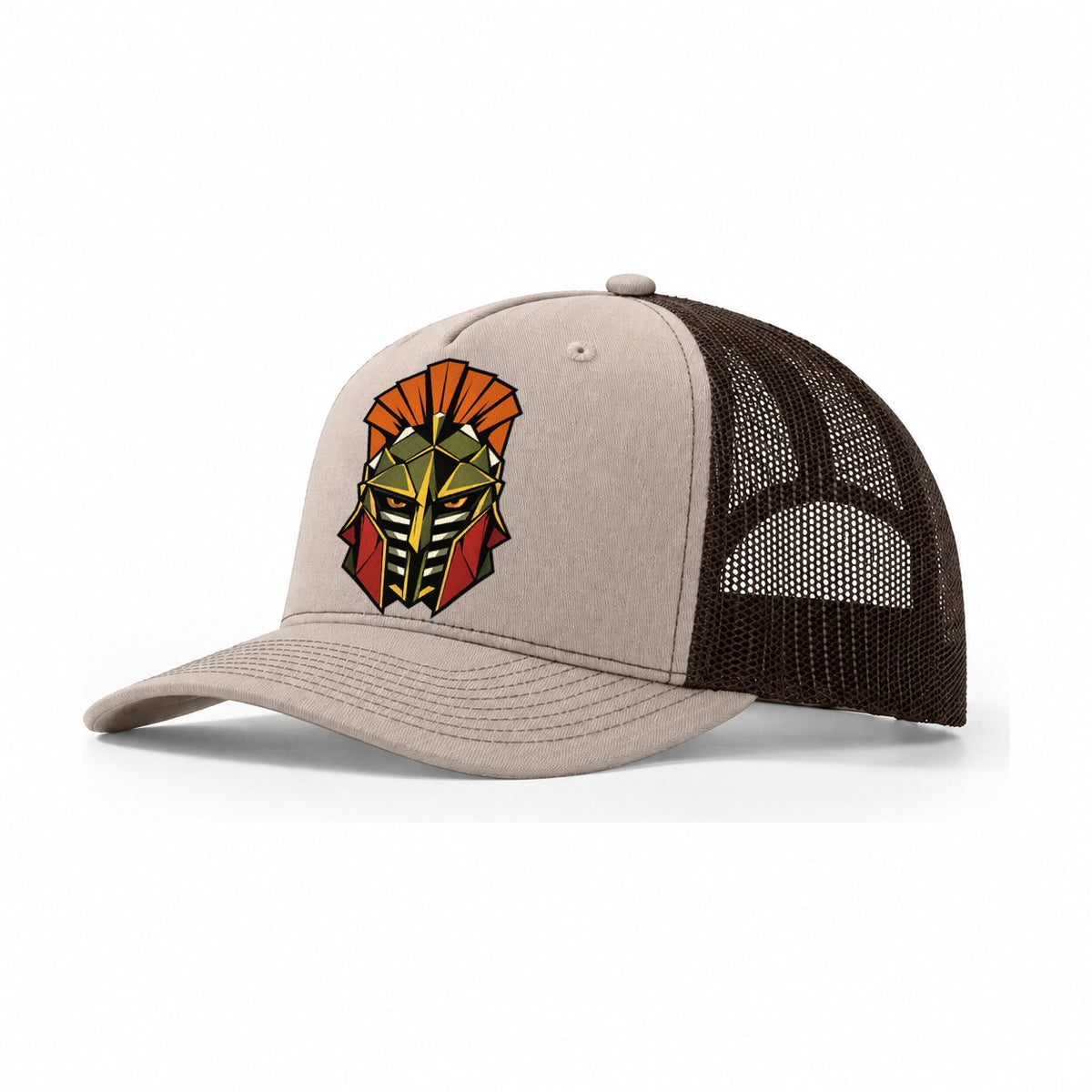 Gladiator Helmet Crest Trucker Hat – Khaki Brown