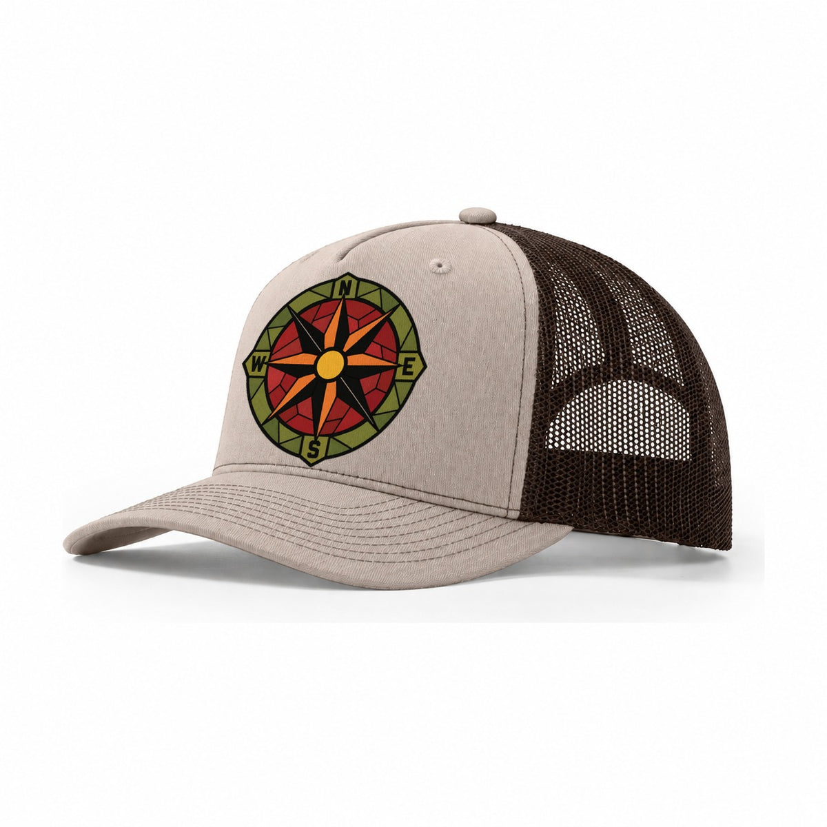 Compass Rose Navigator Trucker Hat – Khaki Brown