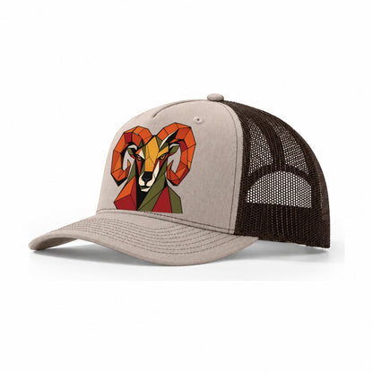 Ram Curled Horns Trucker Hat – Khaki Brown