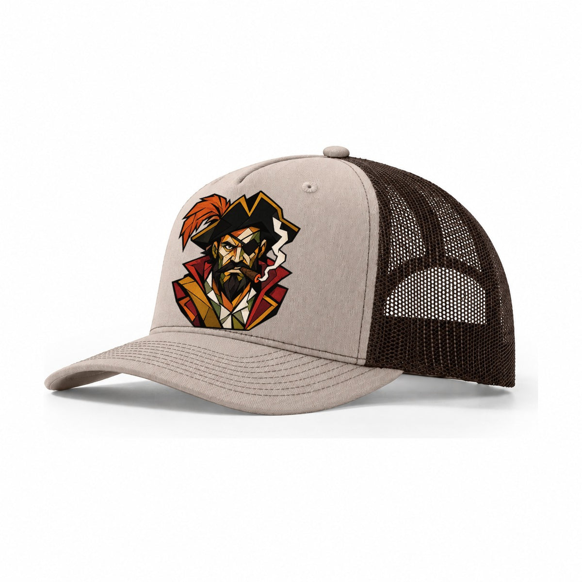 Pirate Captain Portrait Trucker Hat – Khaki Brown