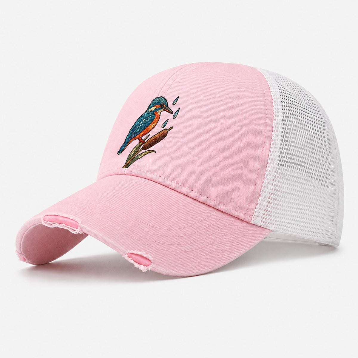 Kingfisher Rain Pause Gentle Wild Washed Trucker Hat – Light Pink