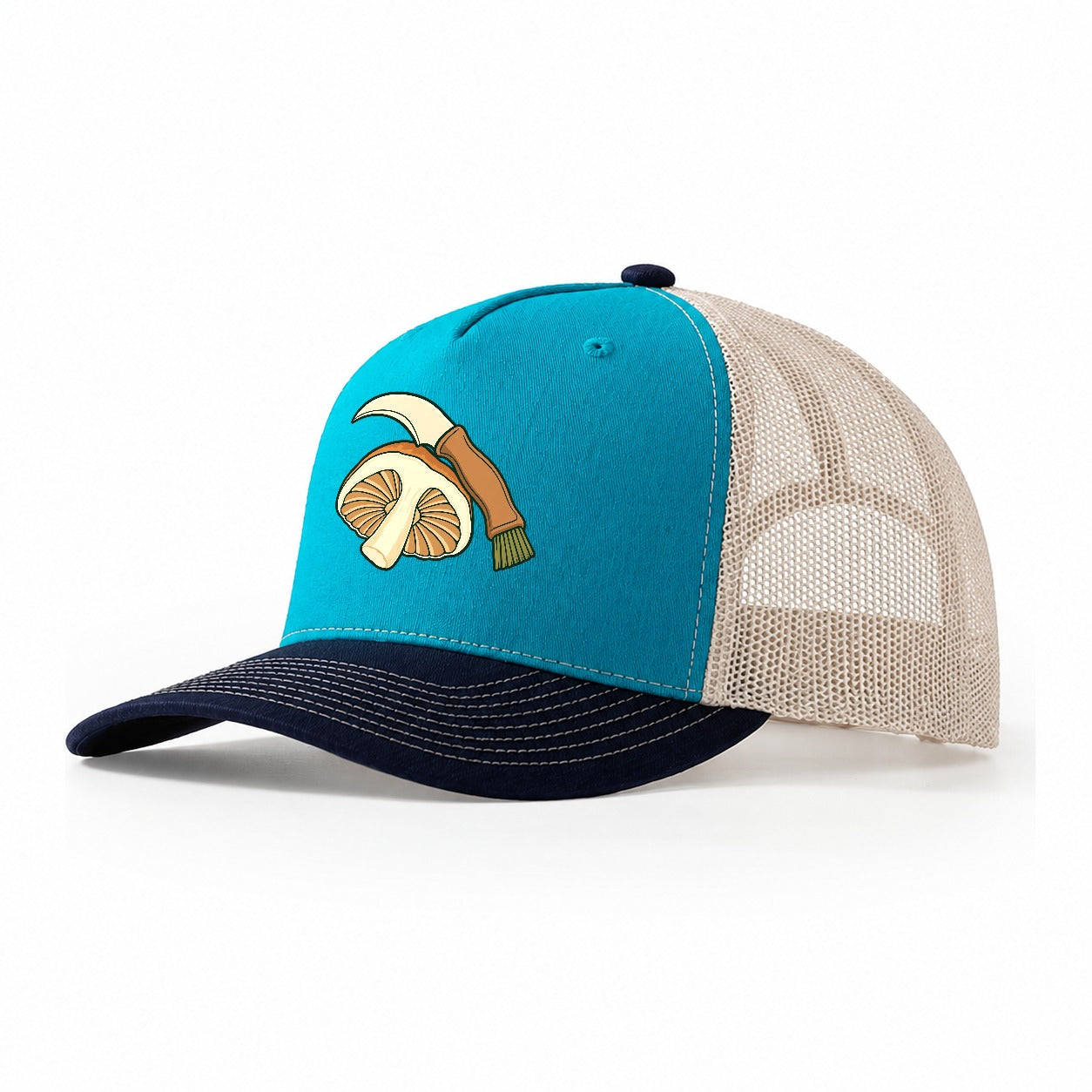 Knife And Brush Foraging And Mycology Trucker Hat – Teal Navy