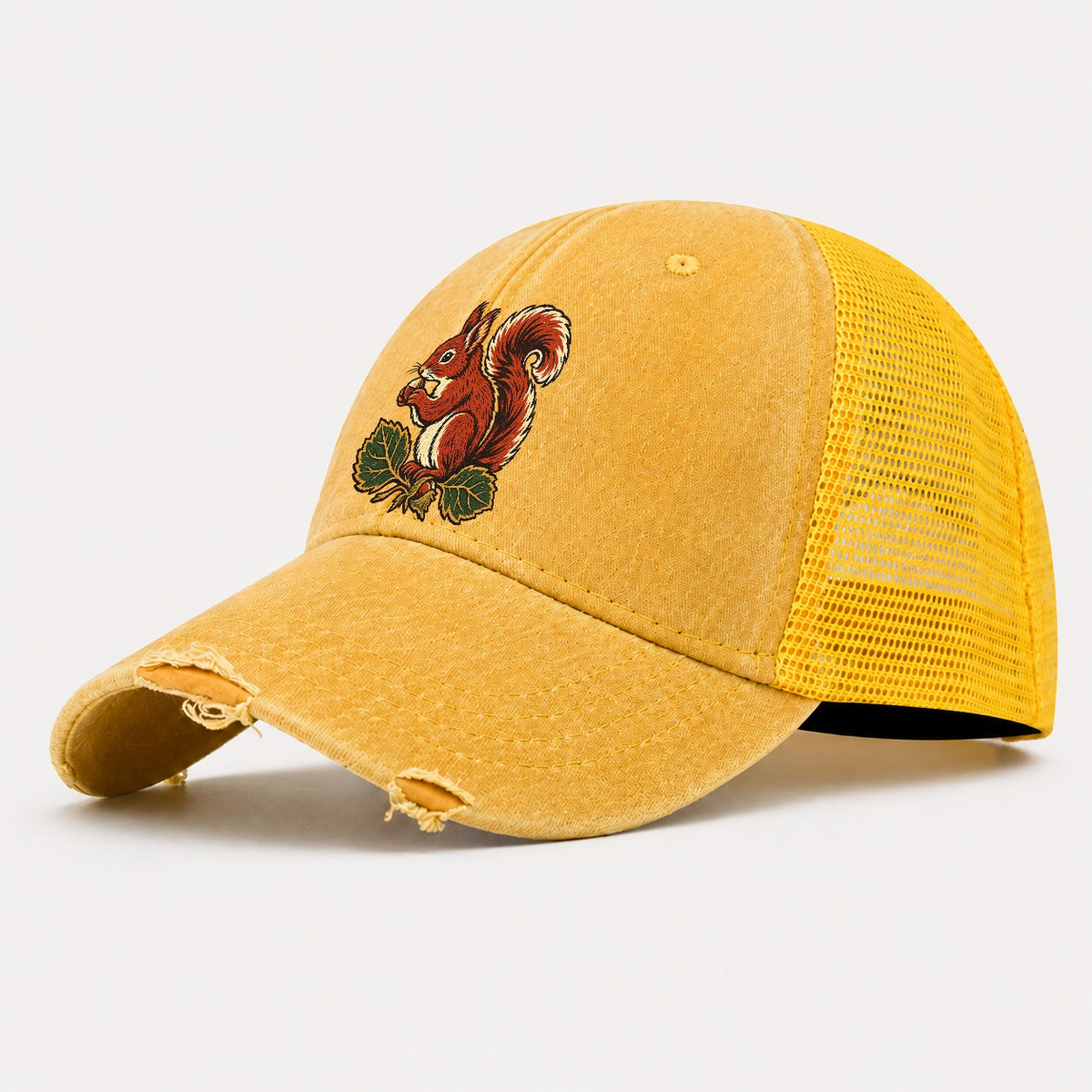 Lake District Red Squirrel And Hazelnuts Uk Culture Heritage Washed Trucker Hat – Yellow