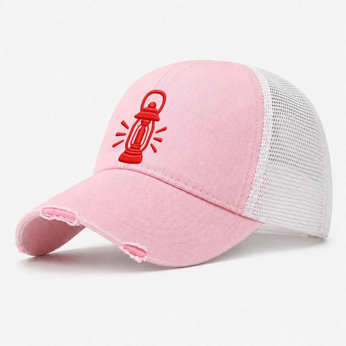 Lantern Guiding Rays Micro Motion Mark Washed Trucker Hat – Light Pink