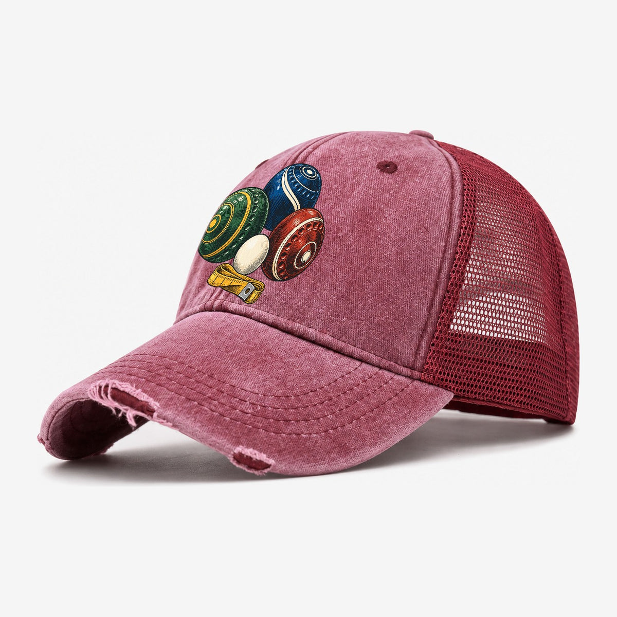 Lawn Bowls And White Jack Australia Cultural Icons Washed Trucker Hat – Wine Red