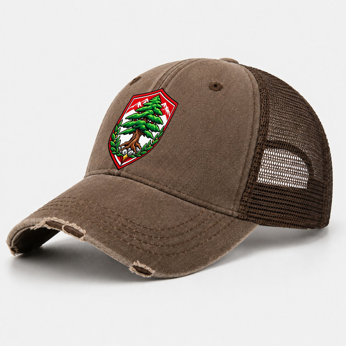 Lebanon Minimal Emblem Country Logos Washed Trucker Hat – Coffee
