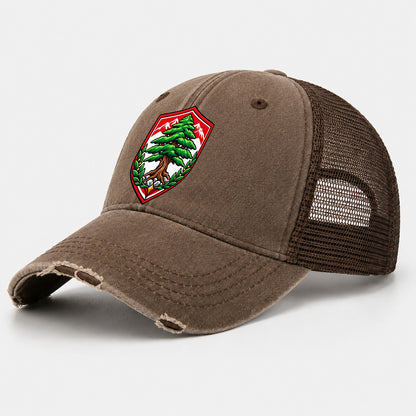 Lebanon Minimal Emblem Country Logos Washed Trucker Hat – Coffee