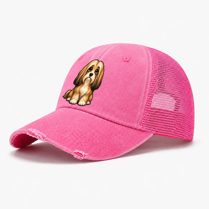 Lhasa Apso Sitting Sweetheart Washed Trucker Hat – Rose