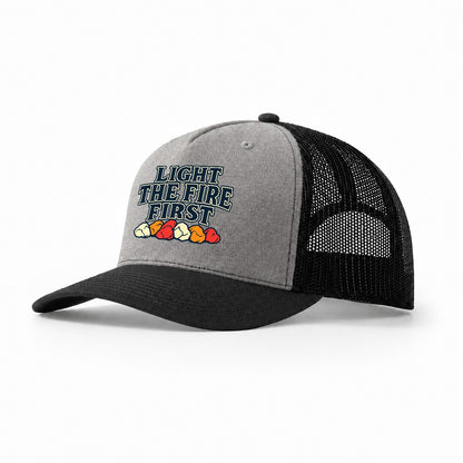 Light The Fire First Blacksmithing Trucker Hat – Grey Black