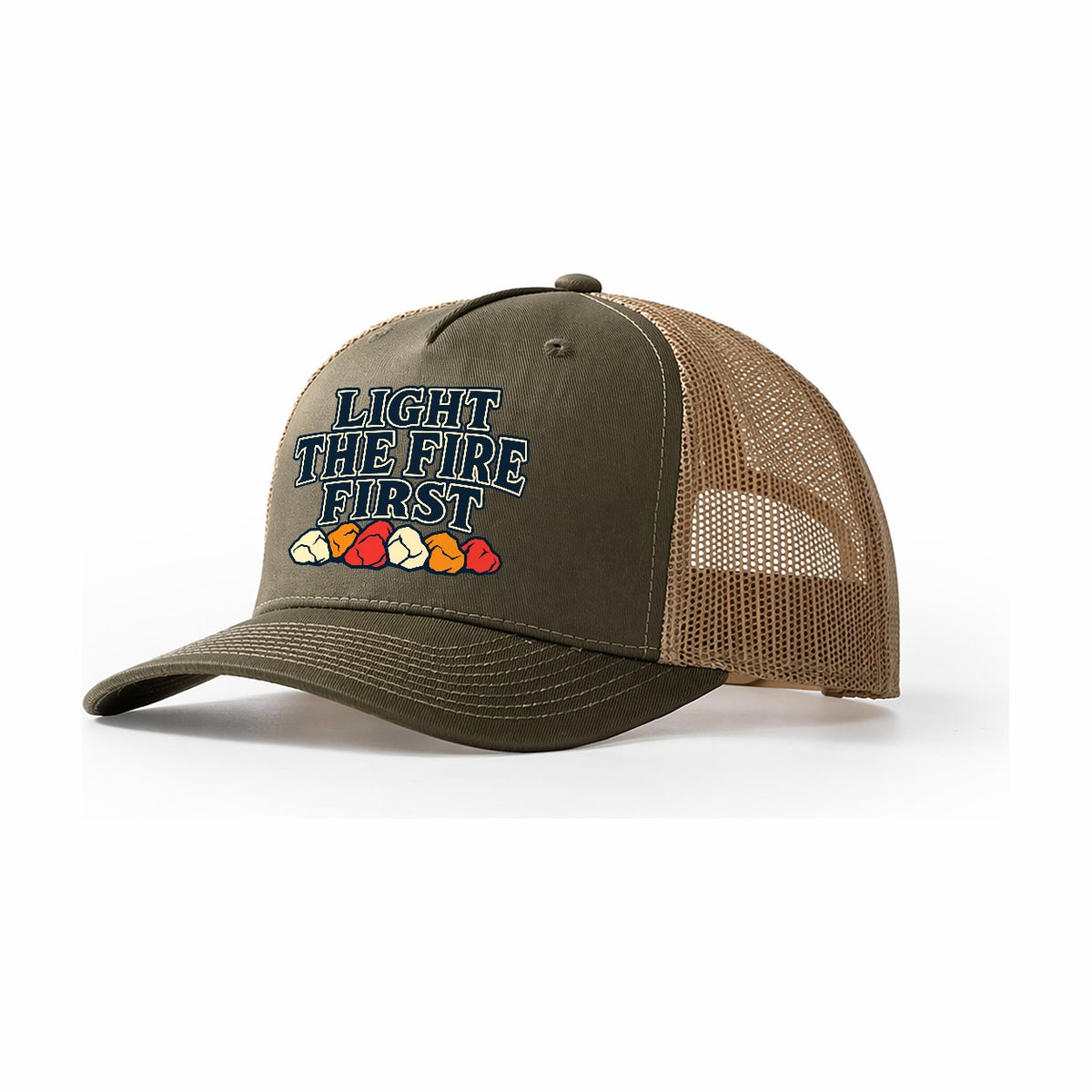 Light The Fire First Blacksmithing Trucker Hat – Olive Khaki