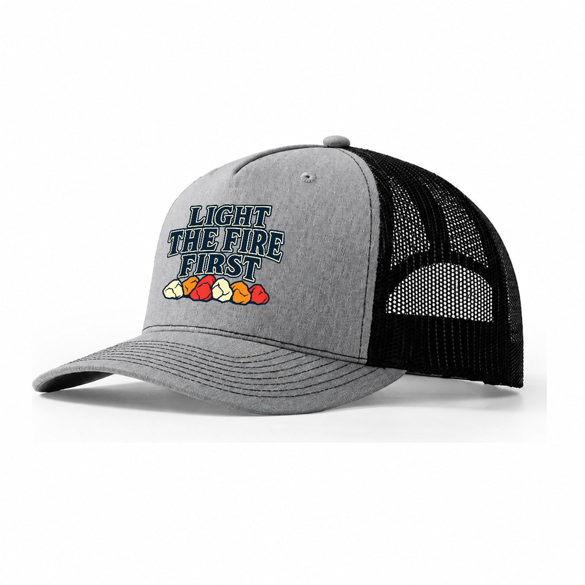 Light The Fire First Blacksmithing Trucker Hat – Sport Grey Black