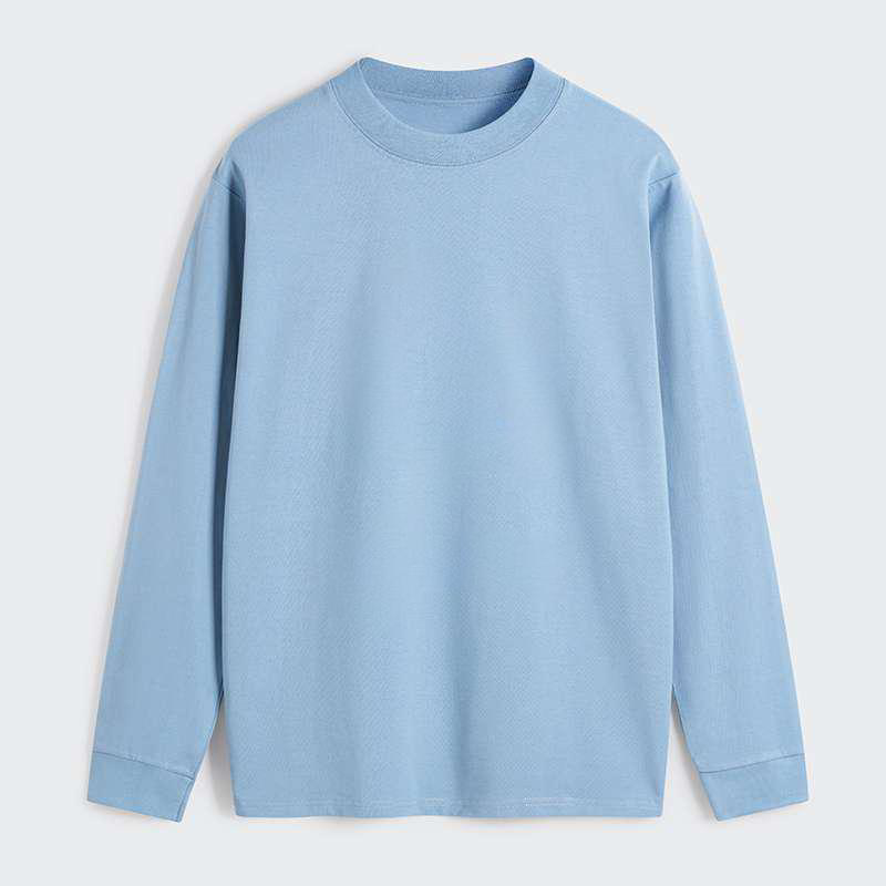 Light blue long-sleeve shirt on a light gray background