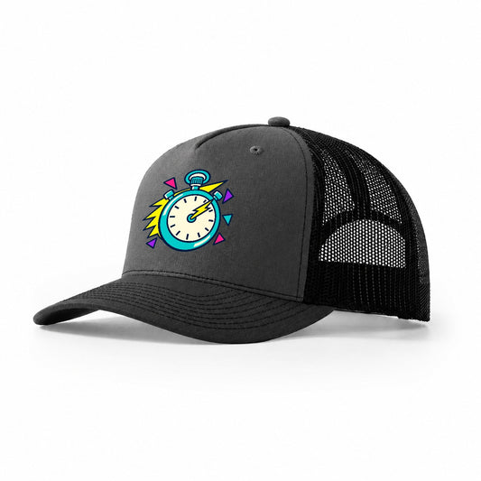 Lightning Stopwatch 90S Running Clubs Trucker Hat – Dark Grey Black