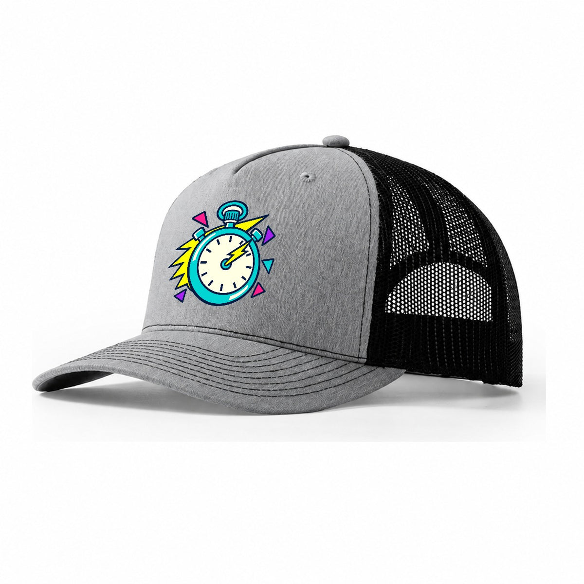 Lightning Stopwatch 90S Running Clubs Trucker Hat – Sport Grey Black