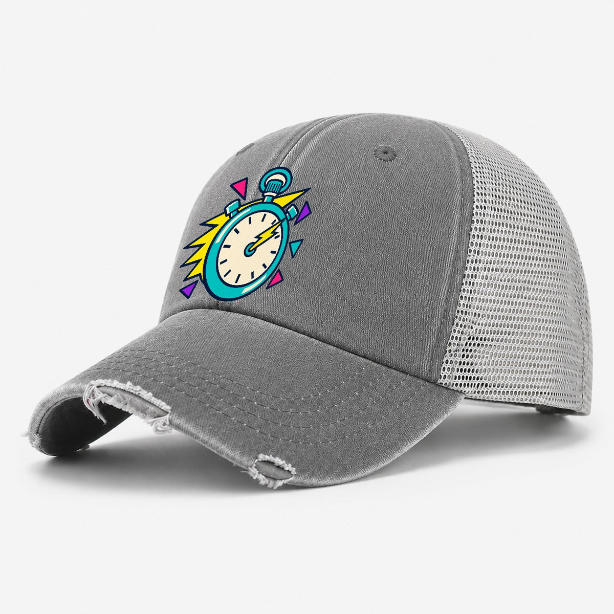 Lightning Stopwatch 90S Running Clubs Washed Trucker Hat – Grey