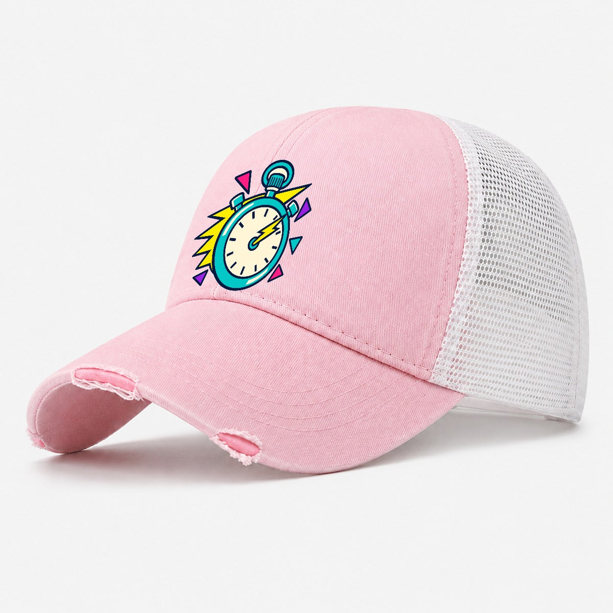 Lightning Stopwatch 90S Running Clubs Washed Trucker Hat – Light Pink
