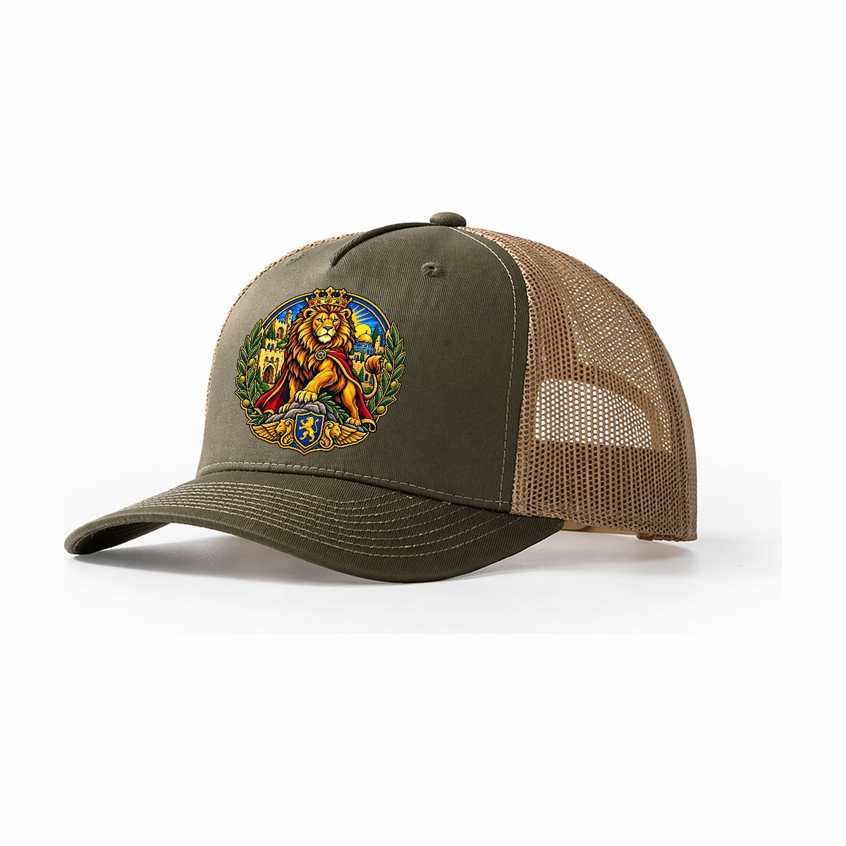 Lion Of Judah Heraldic Jerusalem Trucker Hat – Olive Khaki