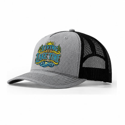 Living On Lake Time Retired Living Trucker Hat – Sport Grey Black