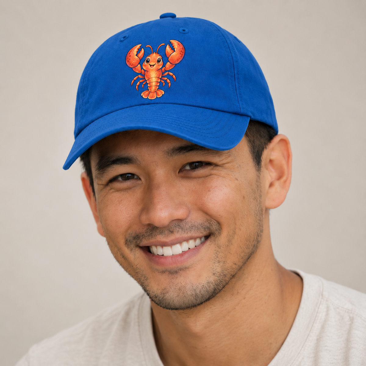 Lobster Front Claw Cheer Sea Sprite Baseball Cap — studio model wearing the hat