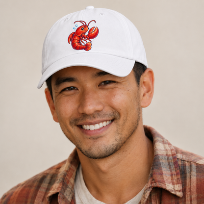 Lobster Tail Curl Sea Sprite Baseball Cap — studio model wearing the hat