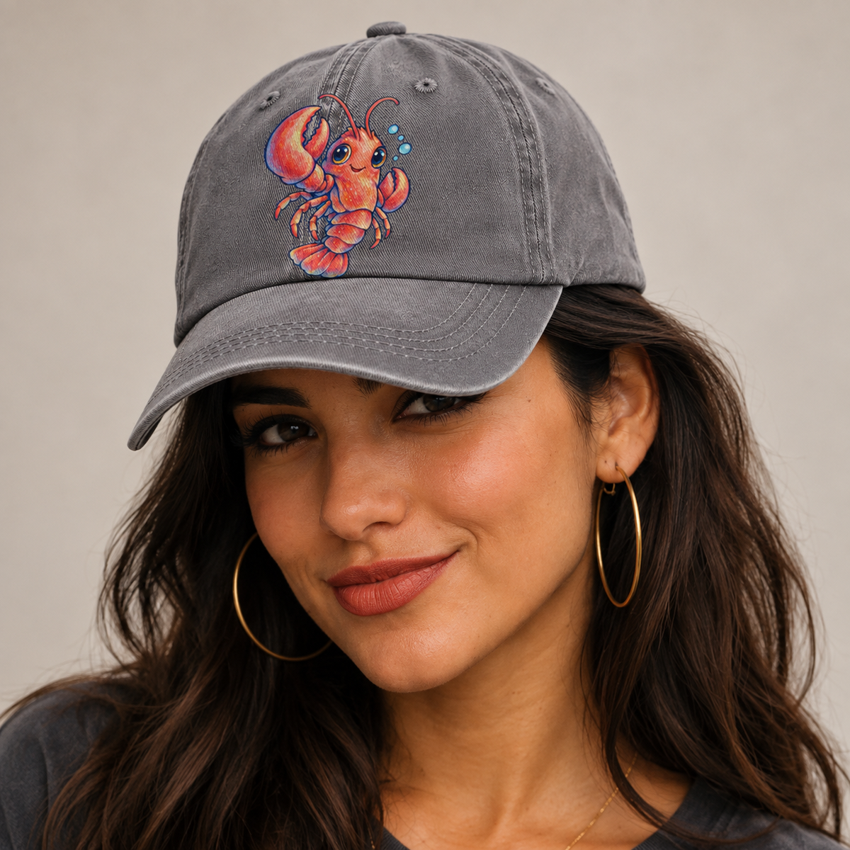 Lobster Three Quarter Float Sea Sprite Classic Cap — studio model wearing the hat