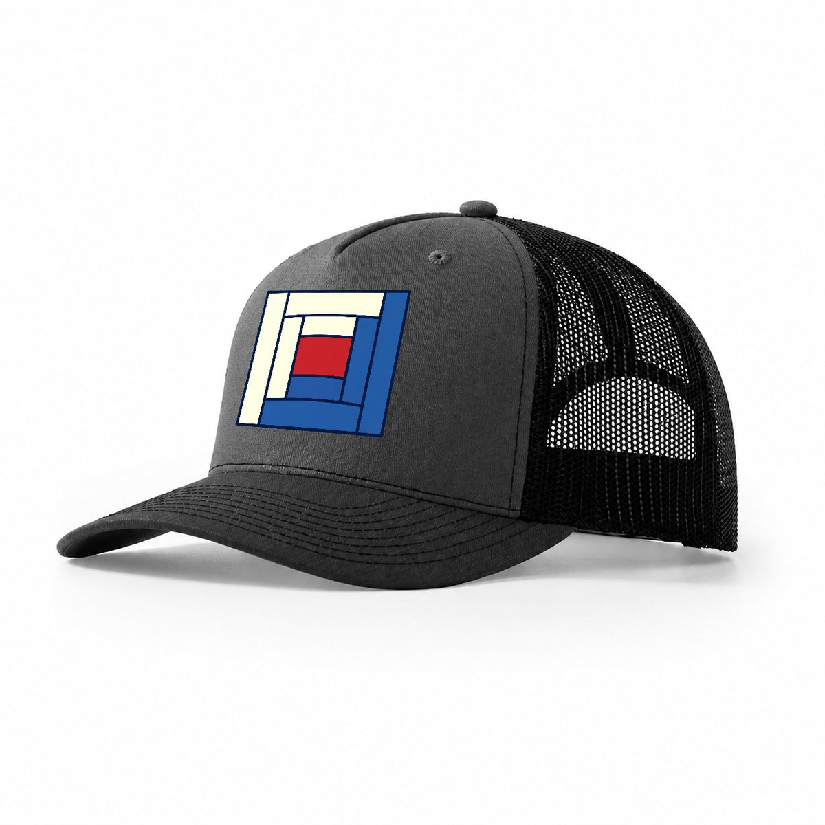 Log Cabin Block Study Sewing And Quilting Trucker Hat – Dark Grey Black