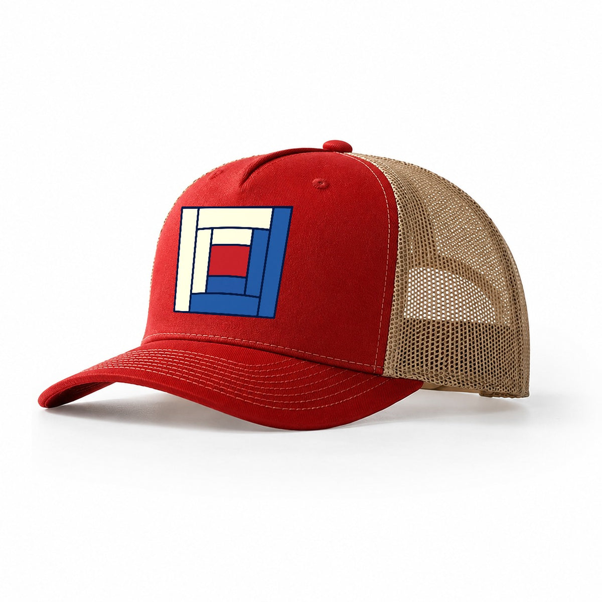 Log Cabin Block Study Sewing And Quilting Trucker Hat – Red Khaki
