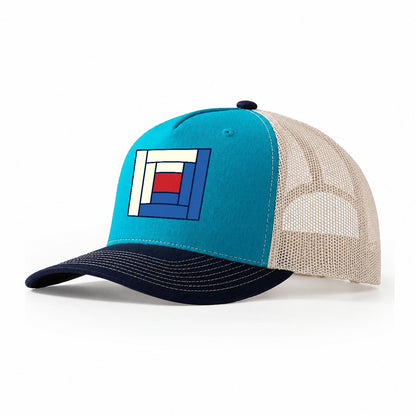 Log Cabin Block Study Sewing And Quilting Trucker Hat – Teal Navy