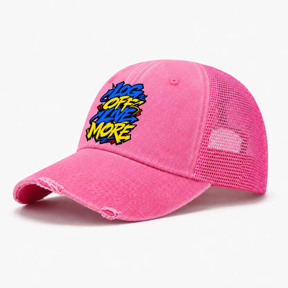 Log Off Live More Tee Graphic Washed Trucker Hat – Rose