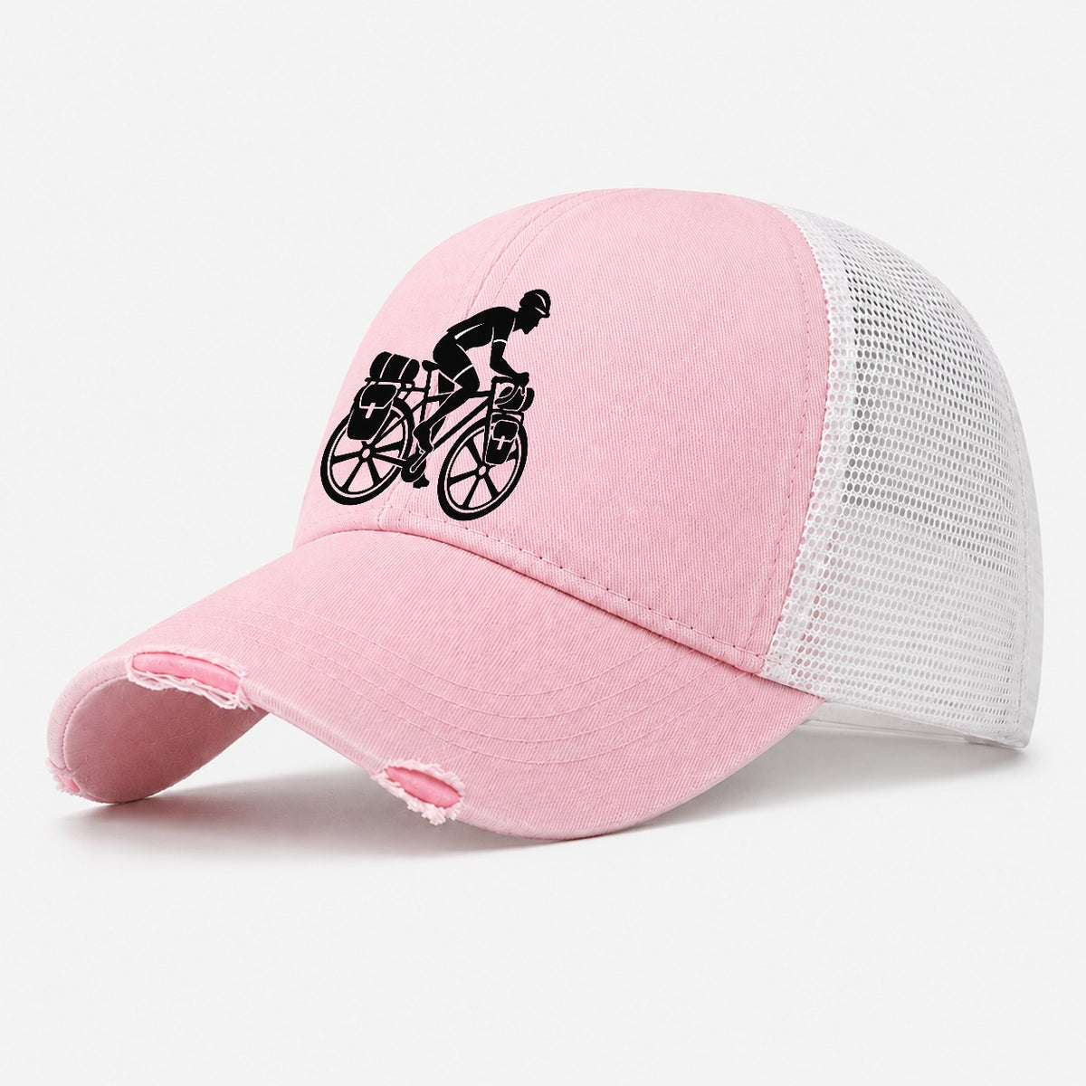 Long Distance Tourer Cycling Life Washed Trucker Hat – Light Pink