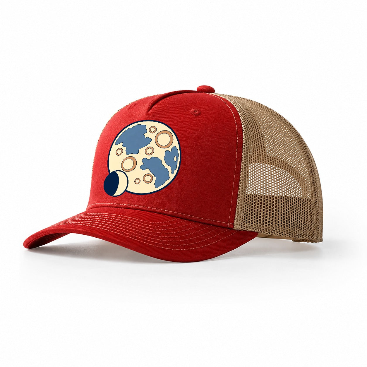 Lunar Surface Study Astronomy And Stargazing Trucker Hat – Red Khaki