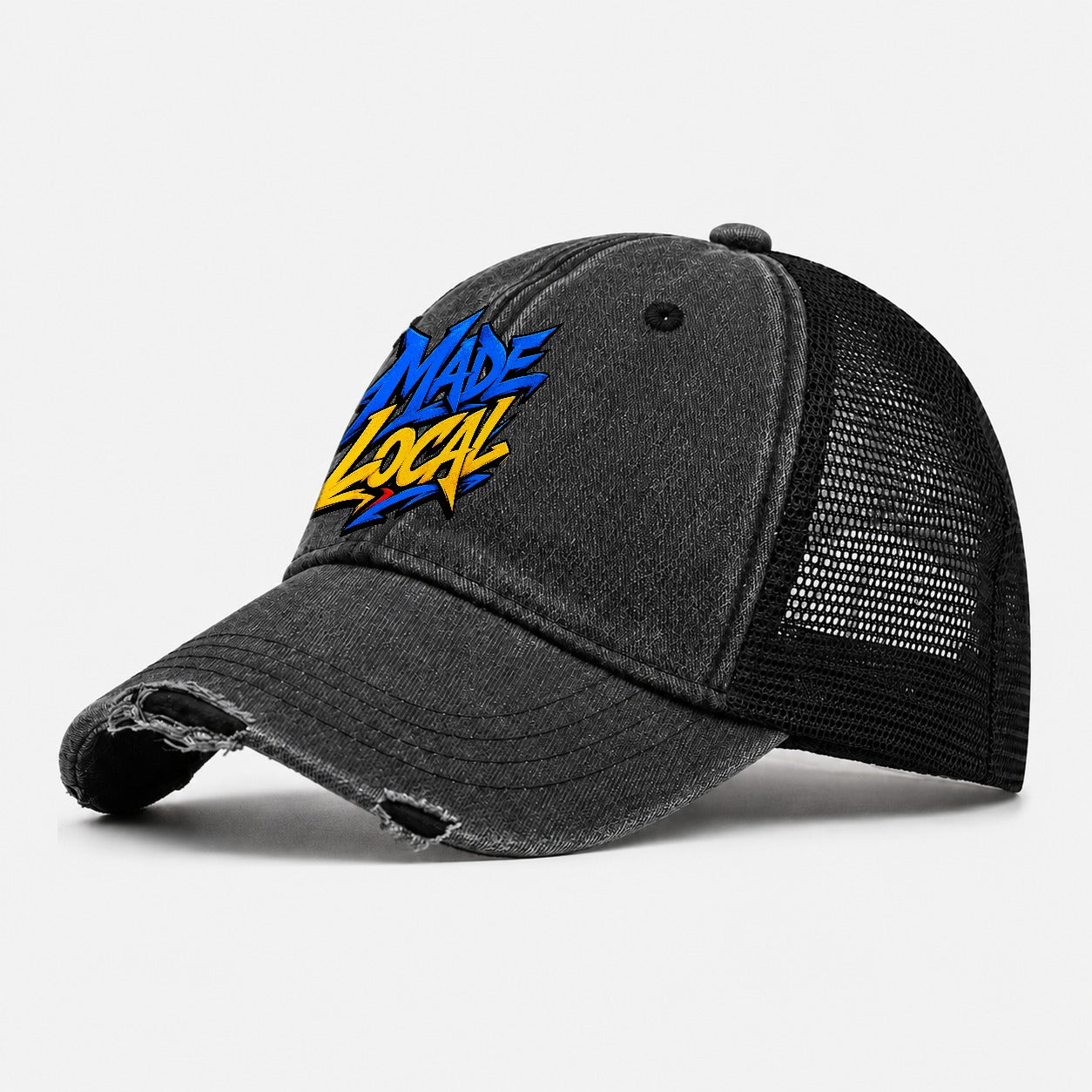 Made Local Tee Graphic Washed Trucker Hat – Black