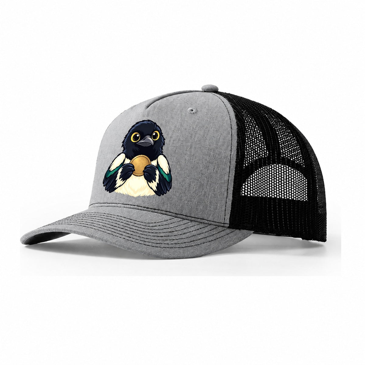 Magpie With A Find Treasure Hunting Trucker Hat – Sport Grey Black
