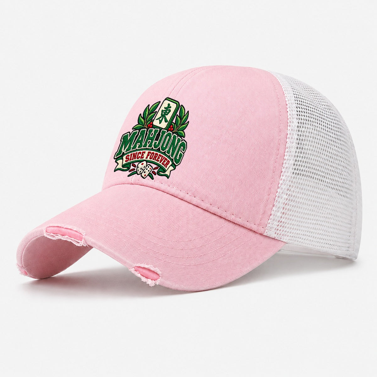 Mahjong Since Forever Mahjong Game Night Washed Trucker Hat – Light Pink